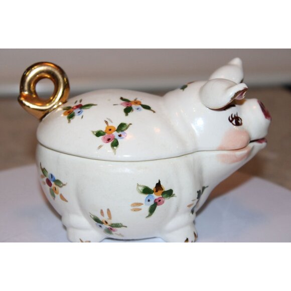 Vintage Floral Painted Pigs Salt, Pepper and Sugar Bowl Set. - Picture 8 of 8
